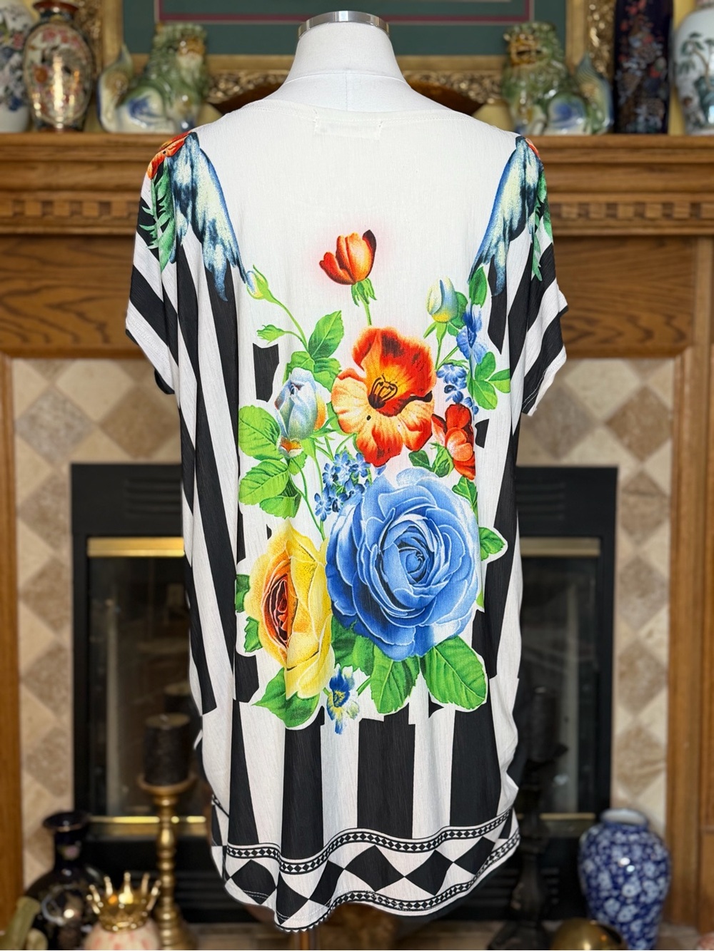 Gabriel Ye Women's Floral Stripe Tunic Top - Floral Multicolor Women’s M/L - Picture 9 of 13